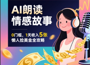 Ai朗读情感故事，0门槛，1天收入5张，每天10分钟，懒人捡美金全攻略-创业项目网