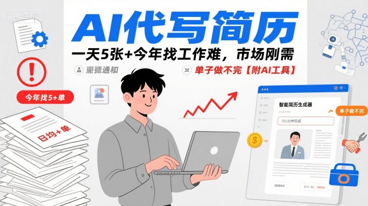 AI代写简历，一天5张+今年找工作难，市场刚需，单子做不完【附AI工具】-创业项目网