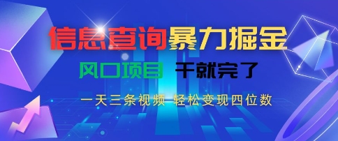 信息查询暴力掘金，一天三条视频，轻松变现四位数，风口项目干就完了【揭秘】-创业项目网