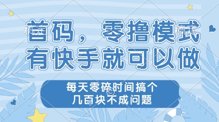 首码，零撸模式，有快手就可以做，每天零碎时间搞个几张不成问题【揭秘】-创业项目网
