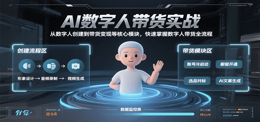 AI数字人带货实战，从数字人创建到带货变现各核心模块，快速掌握全流程-创业项目网
