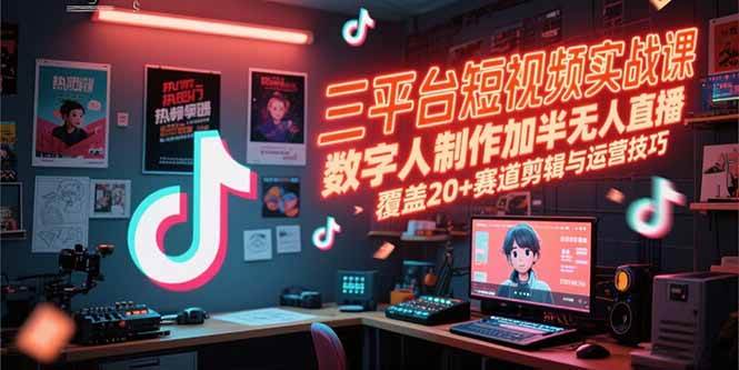 （15265期）三平台短视频实战课，数字人制作加半无人直播，覆盖20+赛道剪辑与运营技巧-创业项目网