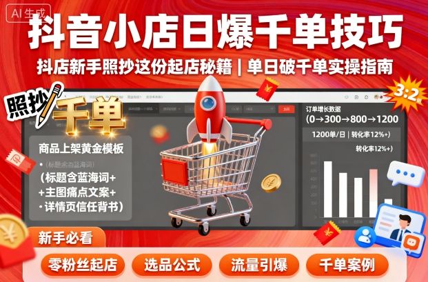 抖音小店日爆千单技巧，抖店新手照抄这份起店秘籍，单日破千单-创业项目网