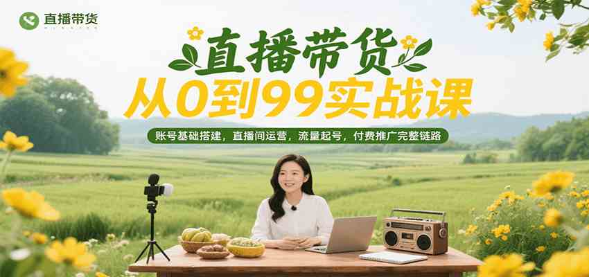 直播带货从0到99实战课，账号基础搭建，直播间运营，流量起号，付费推广完整链路-创业项目网