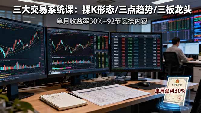 （16269期）三大交易系统课：裸K形态/三点趋势/三板体系，单月收益率30%+92节实操内容-创业项目网