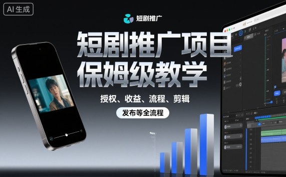 短剧推广项目保姆级教学，授权、收益、流程、剪辑，发布等全流程-创业项目网