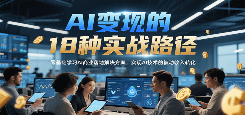 AI变现的18种实战路径，零基础学习AI商业落地解决方案，实现AI技术的被动收入转化-创业项目网