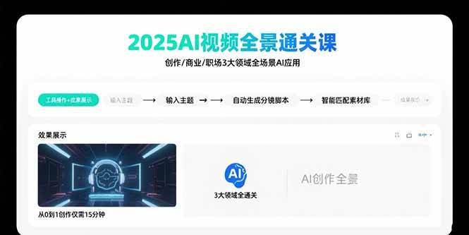 （15762期）2025AI视频全景通关课：涵盖创作/商业/职场3大领域 掌握AI全场景应用-创业项目网