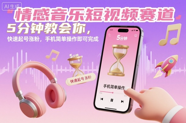 情感音乐短视频赛道，5分钟教会你，快速起号涨粉，手机简单操作即可完成-创业项目网