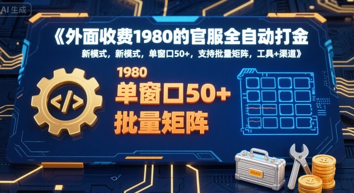 外面收费1980的官服全自动打金，新模式，单窗口50+，支持批量矩阵，工具+渠道【揭秘】-创业项目网