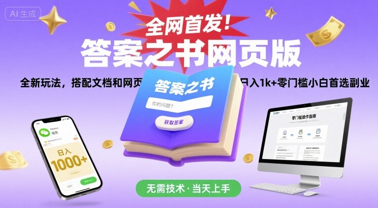 全网首发！答案之书网页版，全新玩法，搭配文档和网页，日入1k+零门槛小白首选副业【揭秘】-创业项目网