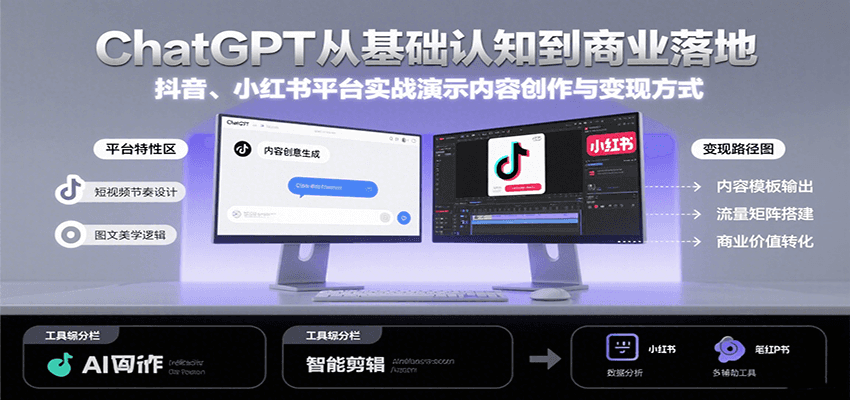 ChatGPT从基础认知到商业落地，实战演示抖音、小红书等平台的内容创作与变现-创业项目网