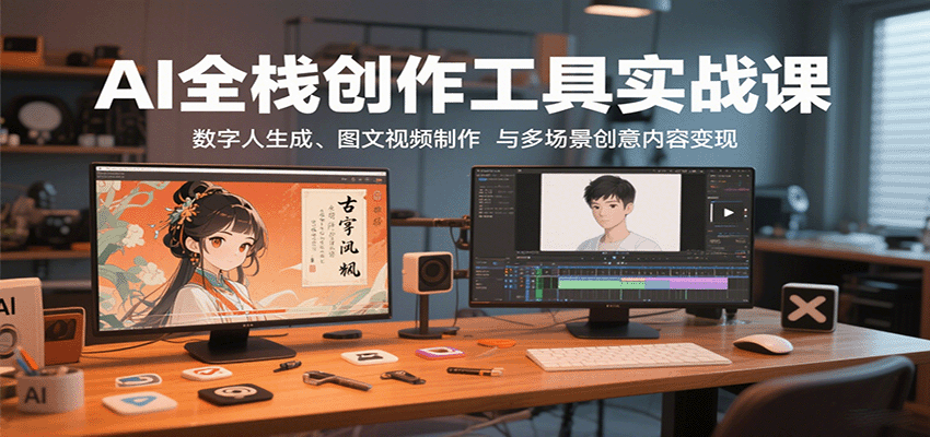 AI全栈创作工具实战课：数字人生成、图文视频制作与多场景创意内容变现-创业项目网