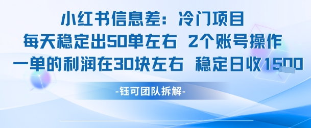 小红书信息差冷门项目一单利润30块每天稳定1.5k左右2个账号操作-创业项目网