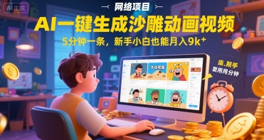 AI一件生成沙雕动画视频，5分钟一条，新手小白也能月入9k+-创业项目网