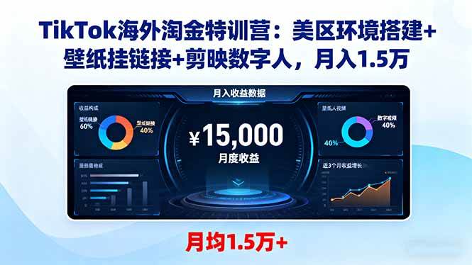 （16346期）TikTok海外淘金特训营：美区环境搭建+壁纸挂链接+剪映数字人，月入1.5万-创业项目网