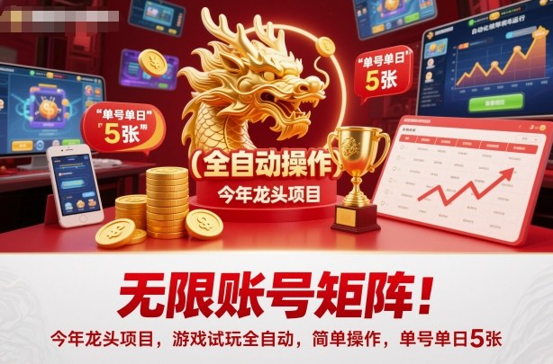 无限账号矩阵！今年龙头项目，游戏试玩全自动，简单操作，单号单日5张【揭秘】-创业项目网