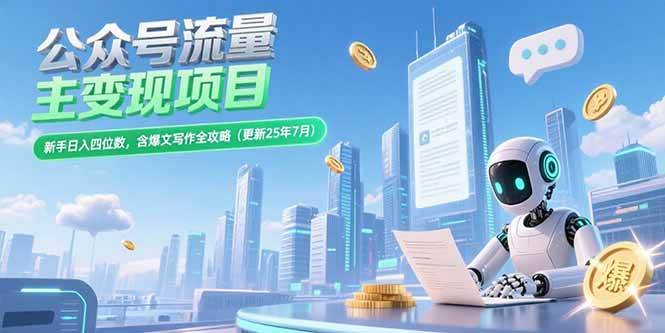 （15412期）公众号流量主变现项目，新手日入四位数，含爆文写作全攻略(更新25年7月)-创业项目网