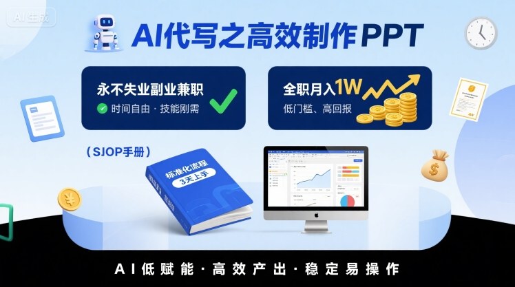 AI代写之高效制作PPT，永不失业副业兼职，全职月入1W【SOP手册】-创业项目网