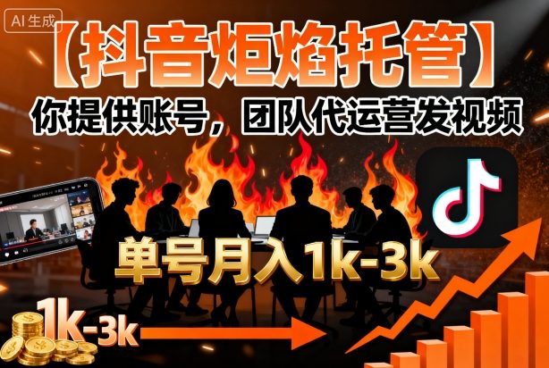 【抖音炬焰托管】你提供账号，团队代运营发视频，单号月入1k+【揭秘】-创业项目网