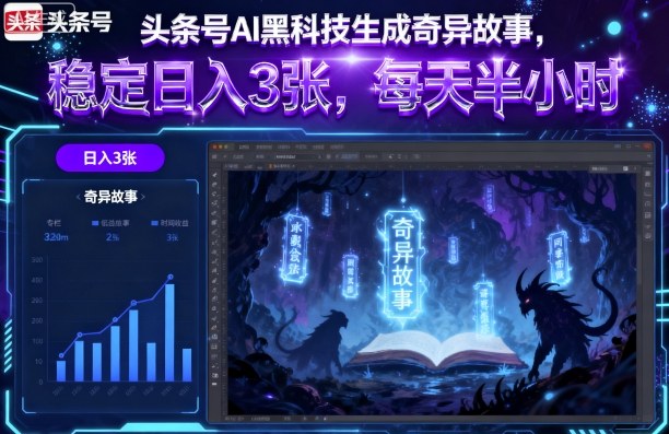 头条号AI黑科技生成奇异故事，稳定日入3张，每天半小时-创业项目网