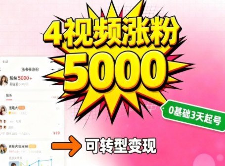 小红书暴力起号方法，四个视频涨粉5000，起号后可转型，操作简单，对小白友好-创业项目网