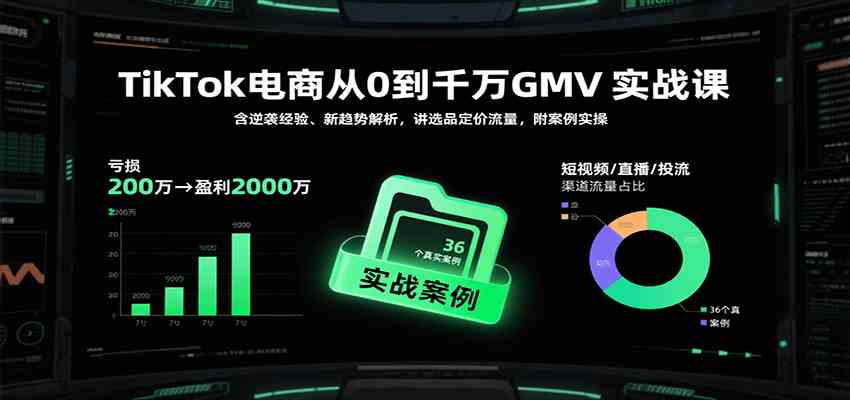 TikTok电商从0到千万GMV实战课，含逆袭经验、新趋势解析，讲选品定价流量，附案例实操-创业项目网