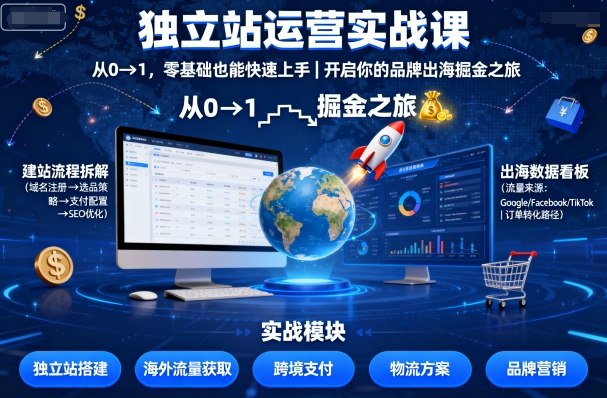 独立站运营实战课，从0到1，零基础也能快速上手，开启你的品牌出海掘金之旅-创业项目网