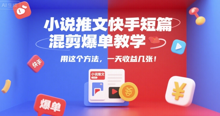 小说推文快手短篇混剪爆单教学，用这个方法，一天收益几张-创业项目网