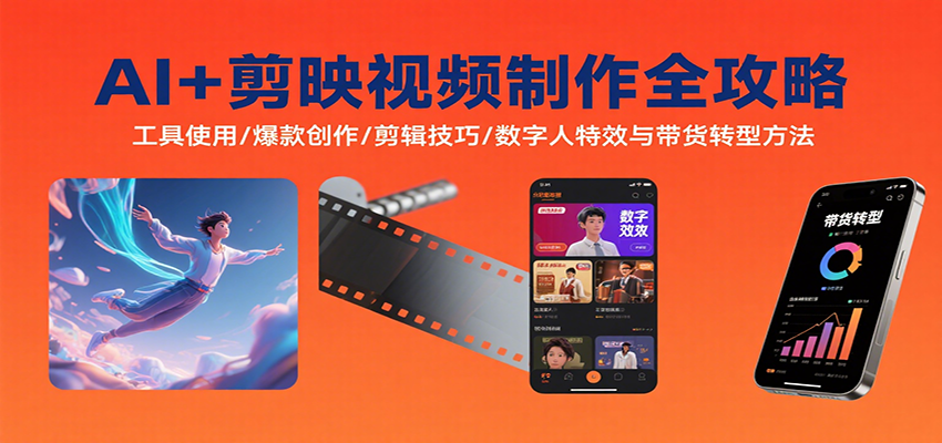 AI+剪映视频制作全攻略：工具使用/爆款创作/剪辑技巧/数字人特效与带货转型方法-创业项目网