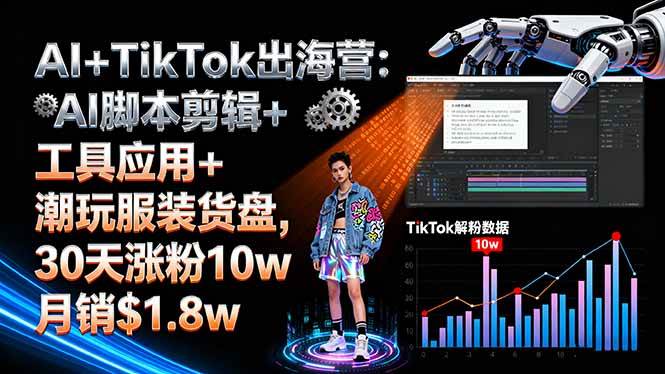 （16108期）AI+TikTok出海营:AI脚本剪辑+工具应用+潮玩服装货盘,30天涨粉10w月销$1.8w-创业项目网
