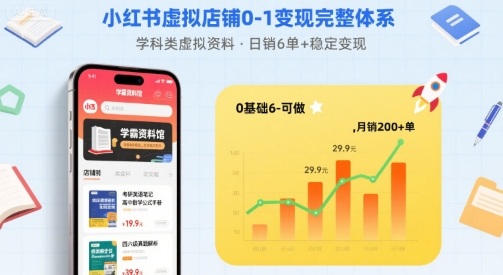 小红书虚拟店铺0-1变现完整体系：卖学科类虚拟资料，一天6张+，很稳定【已完结】-创业项目网