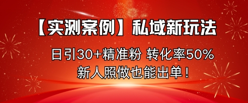 【实测案例】私域新玩法，日引30+精准粉，转化率50%，新人照做也能出单！-创业项目网