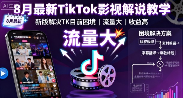 8月最新TikTok影视解说教学，新版解决TK目前困境，流量大，收益高-创业项目网