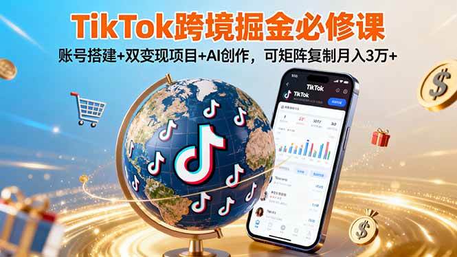 （16003期）TikTo跨境掘金必修课，账号搭建+双变现项目+AI创作，可矩阵复制月入3万+-创业项目网