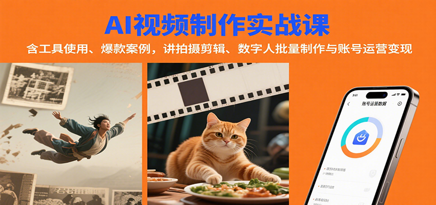 AI视频制作实战：含工具使用、爆款案例，讲拍摄剪辑、数字人批量制作与账号运营变现-创业项目网