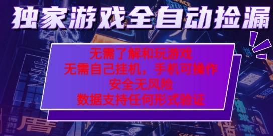 游戏全自动捡漏项目，最新独家玩法，每天操作几十分钟，无任何难度，当天见收益【揭秘】-创业项目网