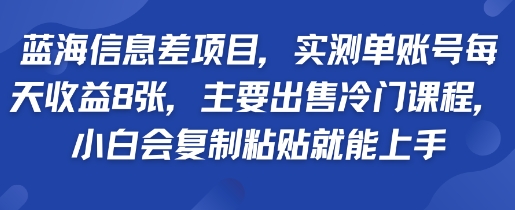 蓝海信息差项目，实测单账号每天收益多张，主要出售冷门课程，小白会复制粘贴就能上手-创业项目网