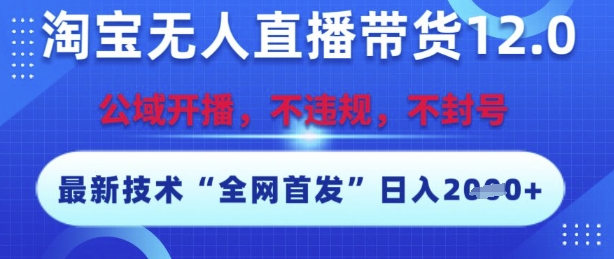 淘宝无人直播带货12.0，最新技术，不封号，不违规，操作简单，开播爆单，日入多张【揭秘】-创业项目网