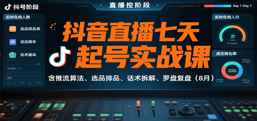 抖音直播七天起号实战课：含推流算法、选品排品、话术拆解、罗盘复盘（8月）-创业项目网
