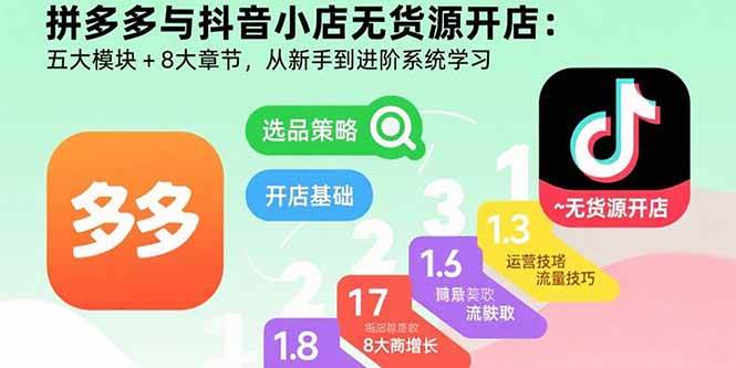 （15805期）拼多多与抖音小店无货源开店：五大模块+8大章节，从新手到进阶系统学习-创业项目网