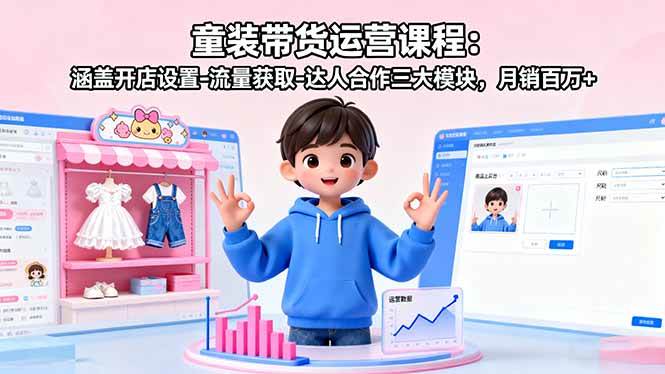 （16081期）童装带货运营课程：涵盖开店设置-流量获取-达人合作三大模块，月销百万+-创业项目网