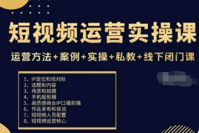 短视频运营实操课，运营方法+案例+实操+私教+线下闭门课-创业项目网