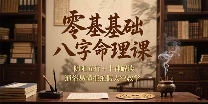 （15283期）零基础八字命理课，阴阳五行+十神解读，通俗易懂拒绝假大空教学-创业项目网