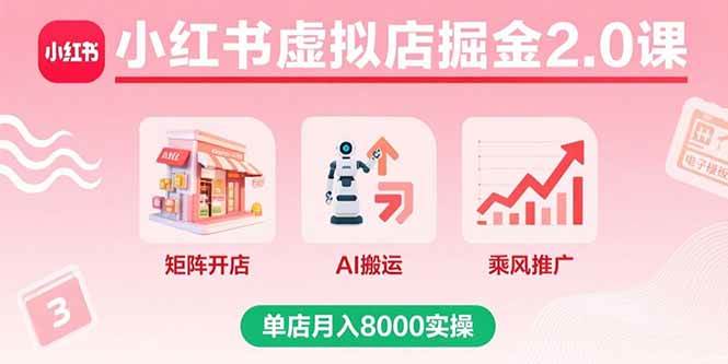 （15929期）小红书虚拟店掘金2.0课，矩阵开店+AI搬运+乘风推广，单店月入8000实操-创业项目网