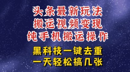 今日头条纯搬运玩法,轻松过原创不违规,轻松日入三位数,稳的很