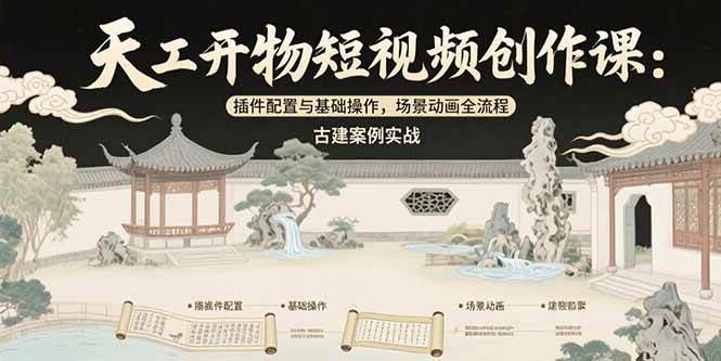 （15418期）天工开物短视频创作课：插件配置与基础操作，场景动画全流程 古建案例实战-创业项目网