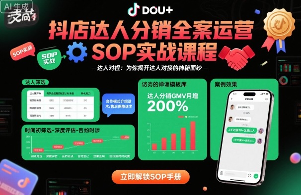 抖店达人分销全案运营SOP实战课程，为你揭开达人对接的神秘面纱-创业项目网