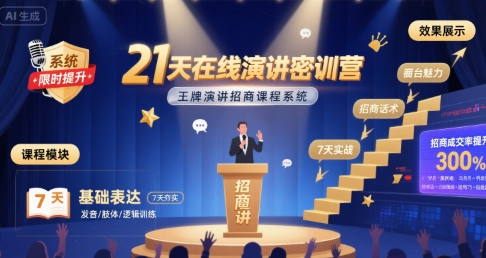 21天在线演讲密训营，王牌演讲招商课程系统-创业项目网