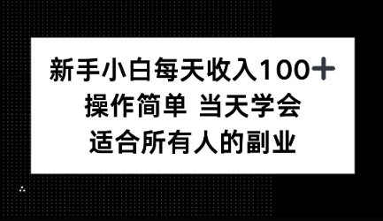 新手小白每天收入100+，操作简单 当天学会 ，适合所有人的副业-创业项目网